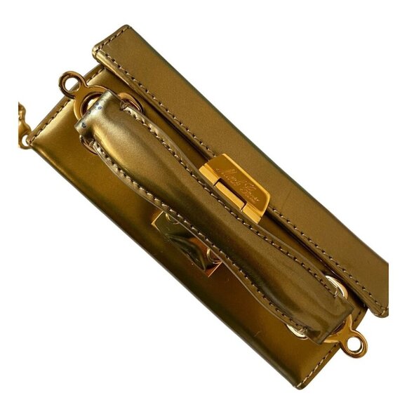 Mark Cross Grace Mini Box Leather Handbag Crossbody Gold Mirror + 2 Straps + key - Picture 4 of 17